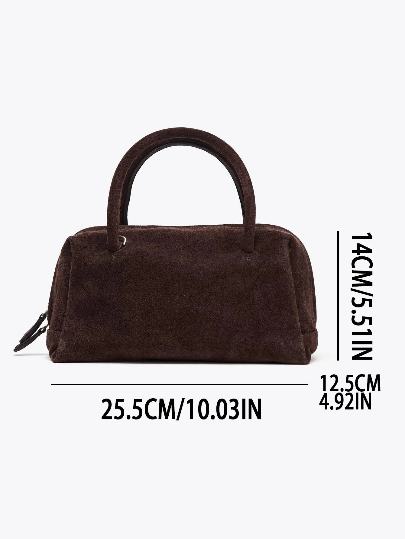 2026 new women's suede handbag, messenger bag, zipper, casual, fashionable, bowling bag