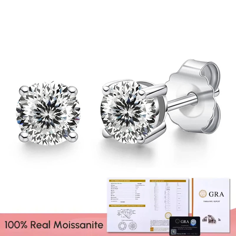 Real 0.1-3CT Test Passed Moissanite Diamond Stud Earrings for Women S925 Silver Platinum Plated Bride Wedding GRA Fine Jewelry