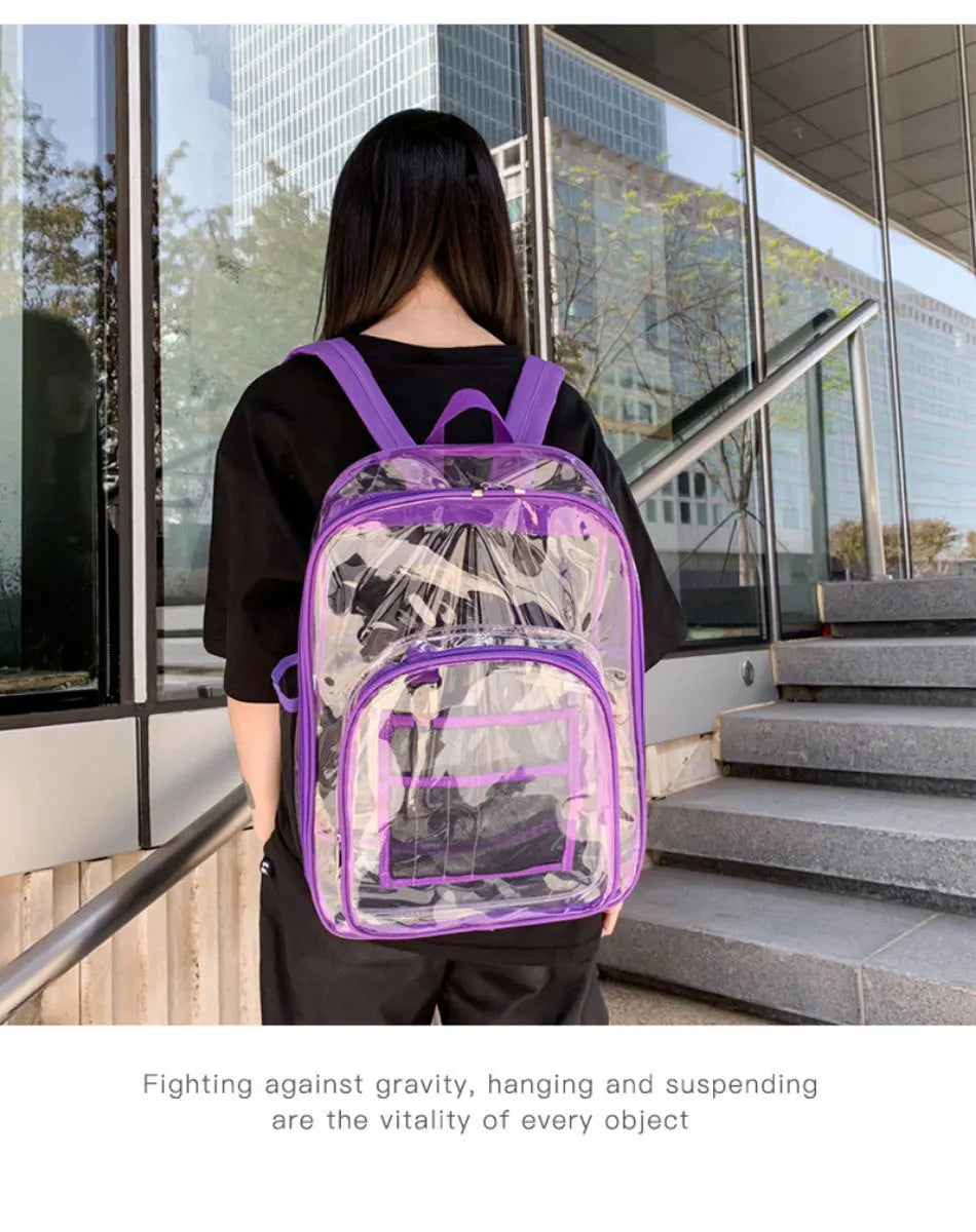 Large Capacity Transparent PVC Backpack – Waterproof School & Travel Bag for Students