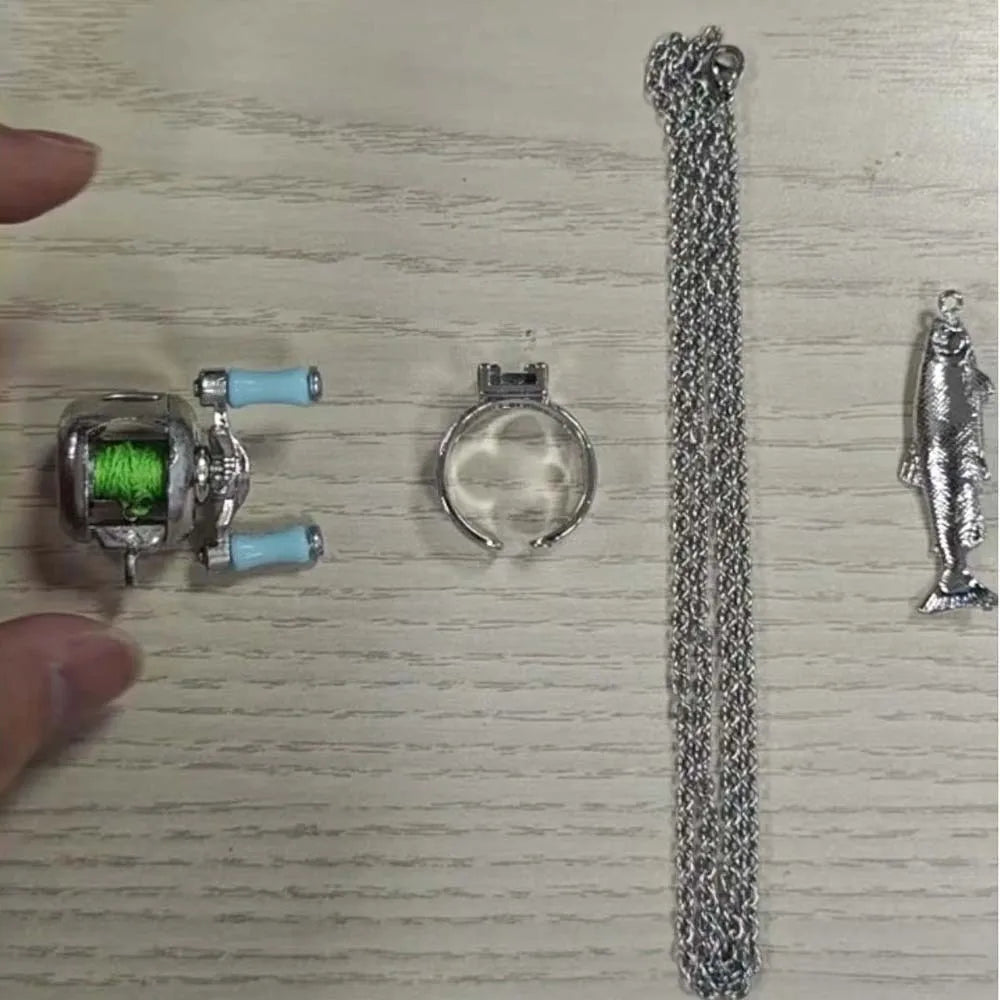 Luxury Fishing Reel Necklace Rotatable Detachable Fishing Reel Ring Exquisite Silver Men Neck Pendant Versatile Jewelry