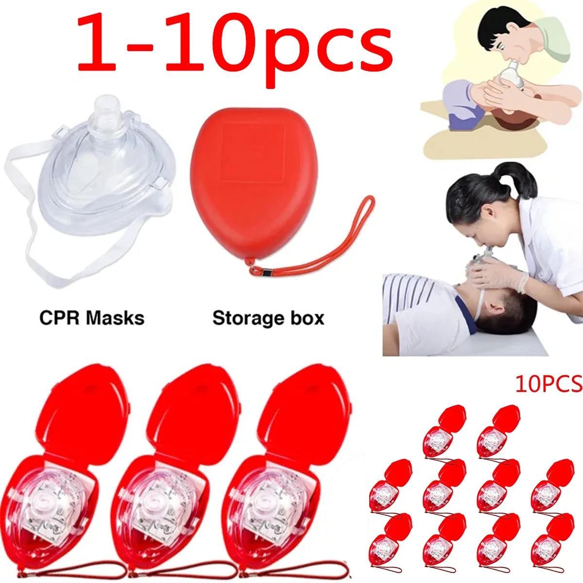 Professional CPR Breathing Mask with One-Way Valve – Reusable PVC Rescue Mask for Adults, Children & Infants