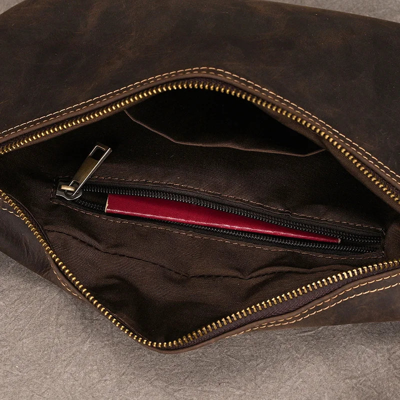 Newsbirds Men's Genuine Leather Chest Bag — Vintage Crossbody Sling & Outdoor Belt Pouch