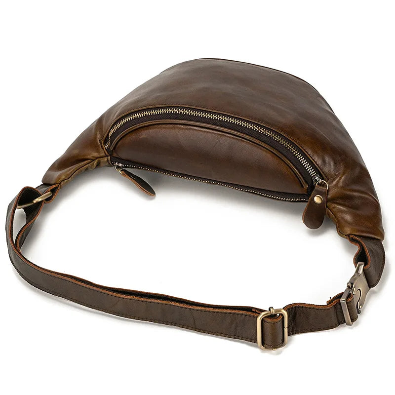 Newsbirds Men's Genuine Leather Chest Bag — Vintage Crossbody Sling & Outdoor Belt Pouch