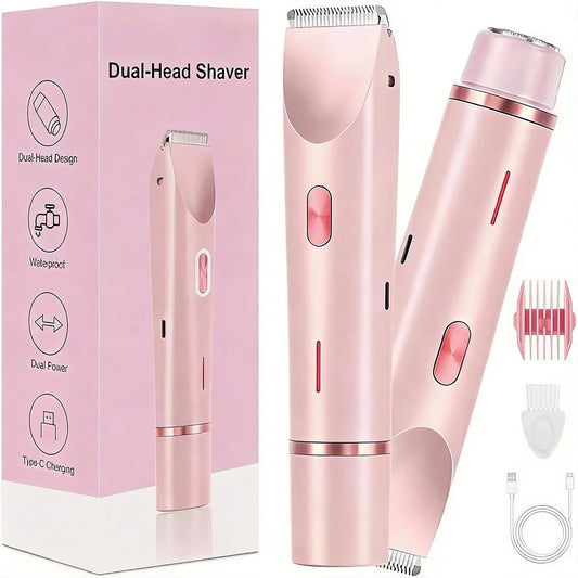 Bikini Trimmer for Women, Dual Head Electric Shaver ,Waterproof Body Pubic Hair Trimmer for Armpit Leg Body Facial Wet & Dry Use