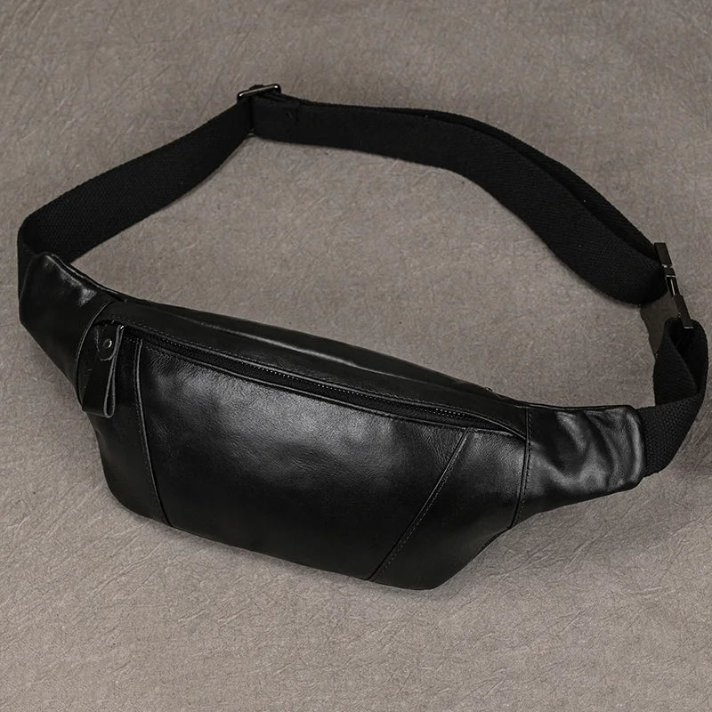 Newsbirds Men's Genuine Leather Chest Bag — Vintage Crossbody Sling & Outdoor Belt Pouch