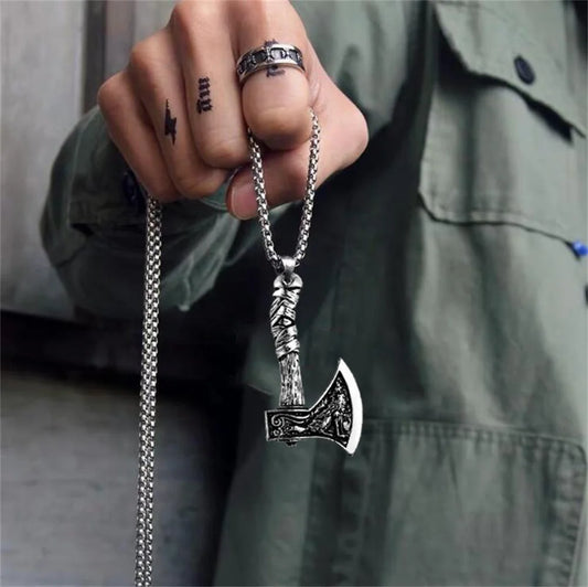 Trendy Fashion Nordic Viking Necklace For Men Alloy Steel Talisman Axe With Celtic Axe Pendant Jewelry Accessories Gifts