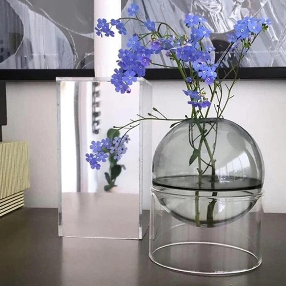 Nordic Colored Glass Decorative Vase Spherical Hydroponic Flower Planter for Home Desk Decor Modern Tabletop Flower Arrangement