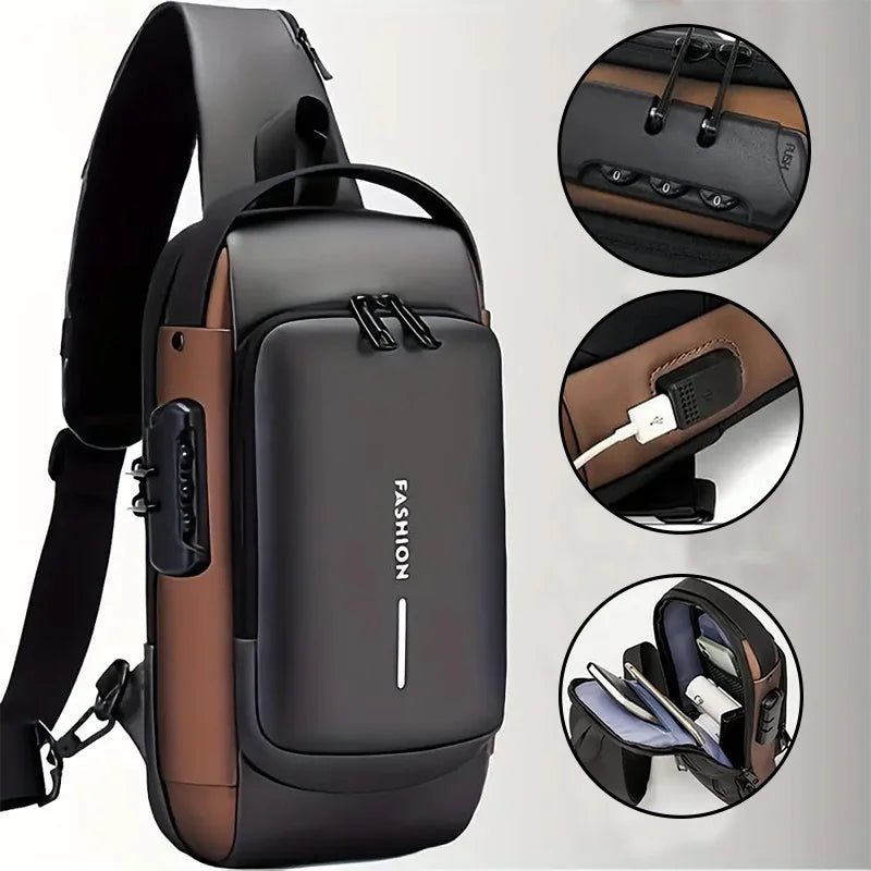 Men's Anti-Theft Chest Bag, Fashionable Motorcycle and Casual Sports Sloping Backpack, Durable Oxford Fabric