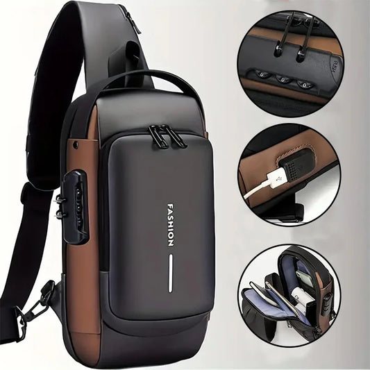 Men's Anti-Theft Chest Bag, Fashionable Motorcycle and Casual Sports Sloping Backpack, Durable Oxford Fabric