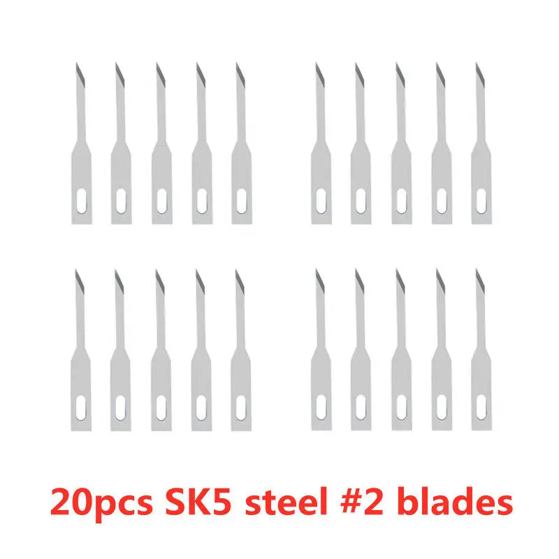 20-Pack Wood Carving & Craft Blades – Multi-Type SK5 & Steel Blades for Sculpting, Engraving, DIY & PCB Repair