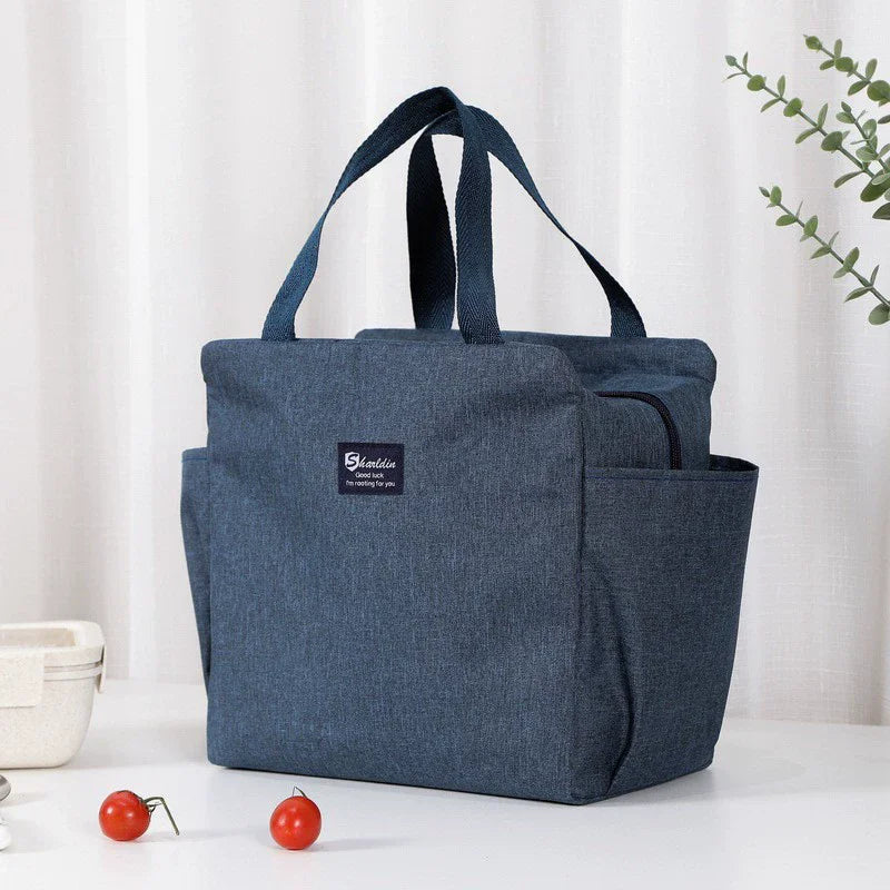 Portable Double Pocket Insulated Bento Bag — Aluminum Foil Lunch Bag for Work & School