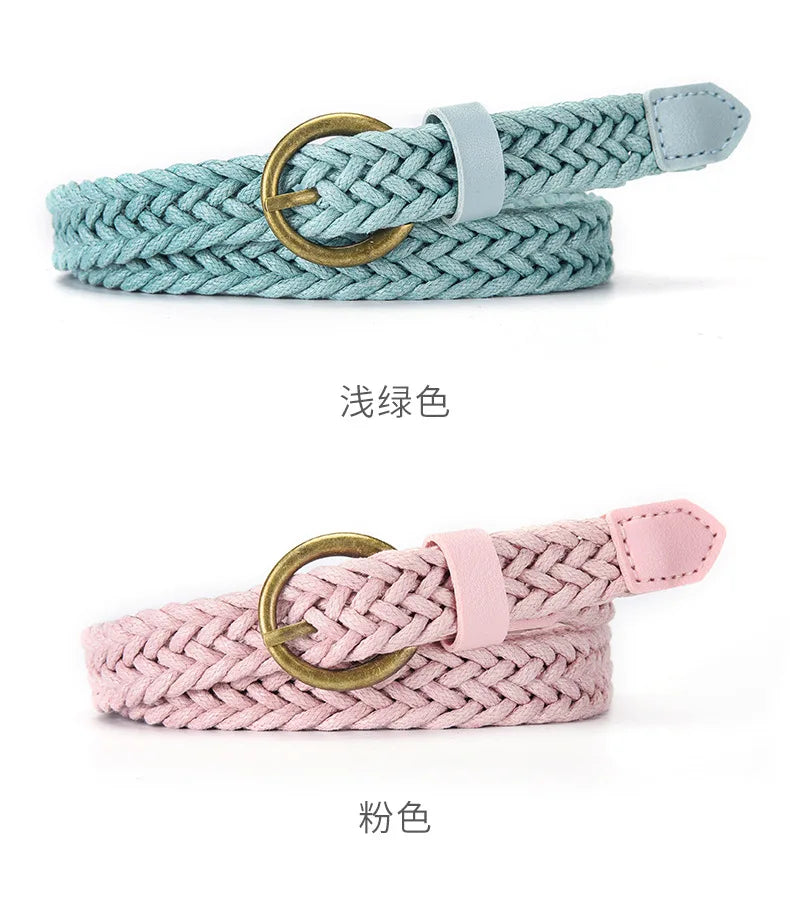 1.8x105cm Fashion Woven Thin Belt Vintage Jeans Dress Accessories Simple Pin Buckle Waistband for Women