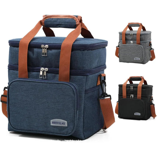 Insulated Lunch Box for Men & Women Collapsible Leakproof Double Cooler Bag Large Capacity Travel Camping Lunch Bags for Work