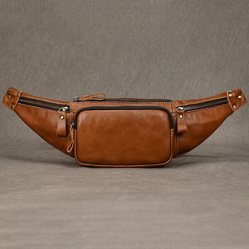 Newsbirds Men's Genuine Leather Chest Bag — Vintage Crossbody Sling & Outdoor Belt Pouch