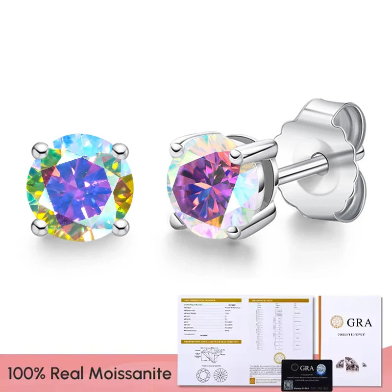 Real 0.1-3CT Test Passed Moissanite Diamond Stud Earrings for Women S925 Silver Platinum Plated Bride Wedding GRA Fine Jewelry