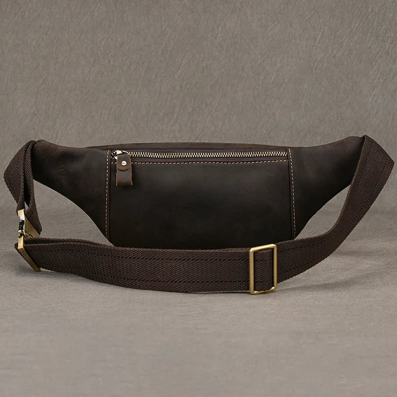 Luufan Crazy Horse Cowhide Leather Waist Bag — Men's Mini Travel Fanny Pack & Phone Pouch