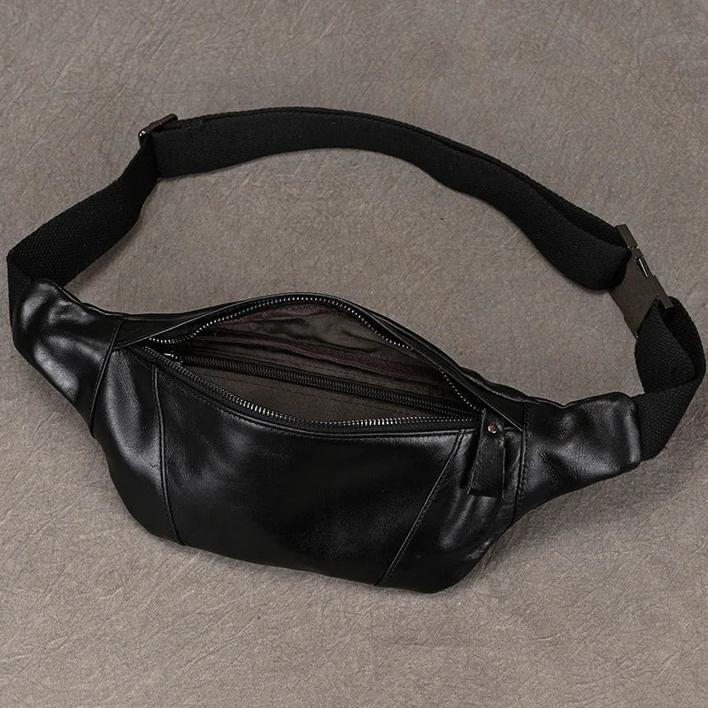 Newsbirds Men's Genuine Leather Chest Bag — Vintage Crossbody Sling & Outdoor Belt Pouch