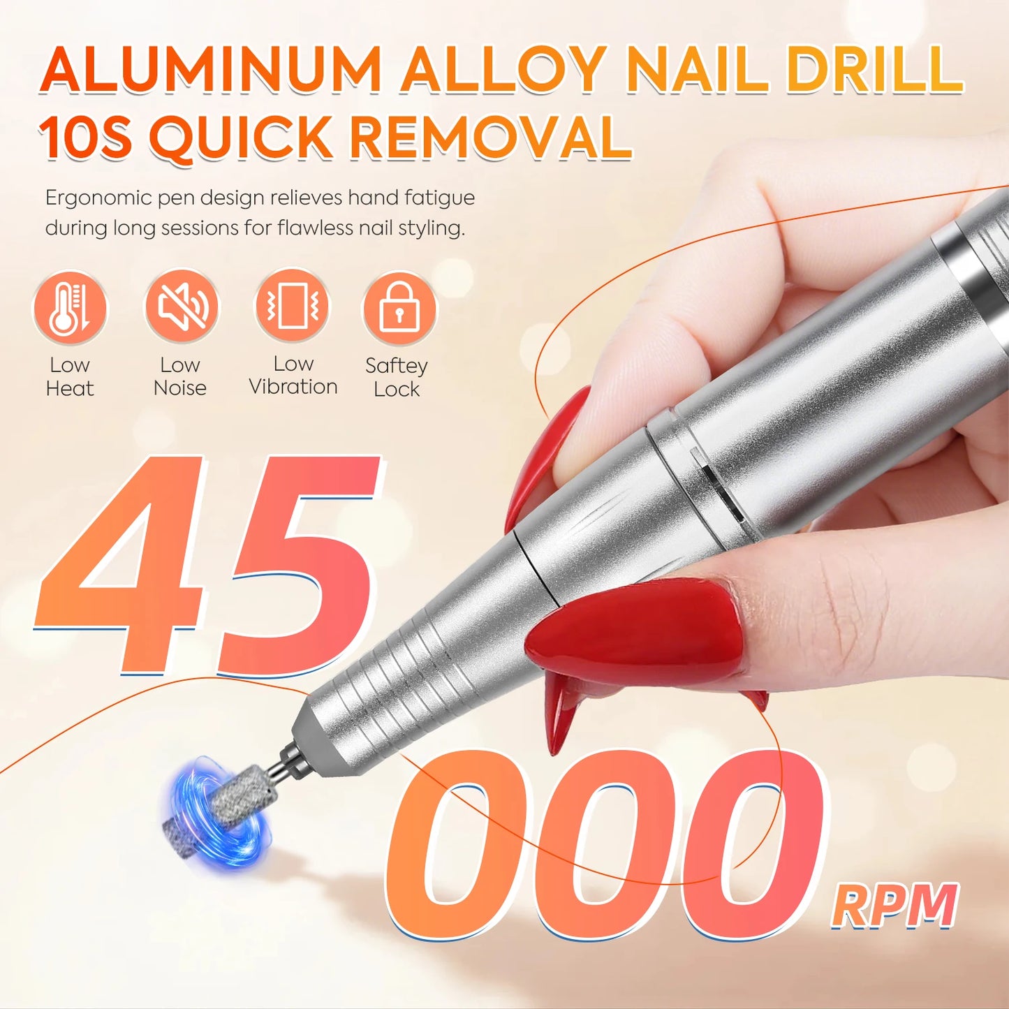 Rechargeable Electric Nail Drill: 45000 RPM, 8-Hour Battery, HD LCD Screen - Professional Salon-Grade Nail Filing & Removal