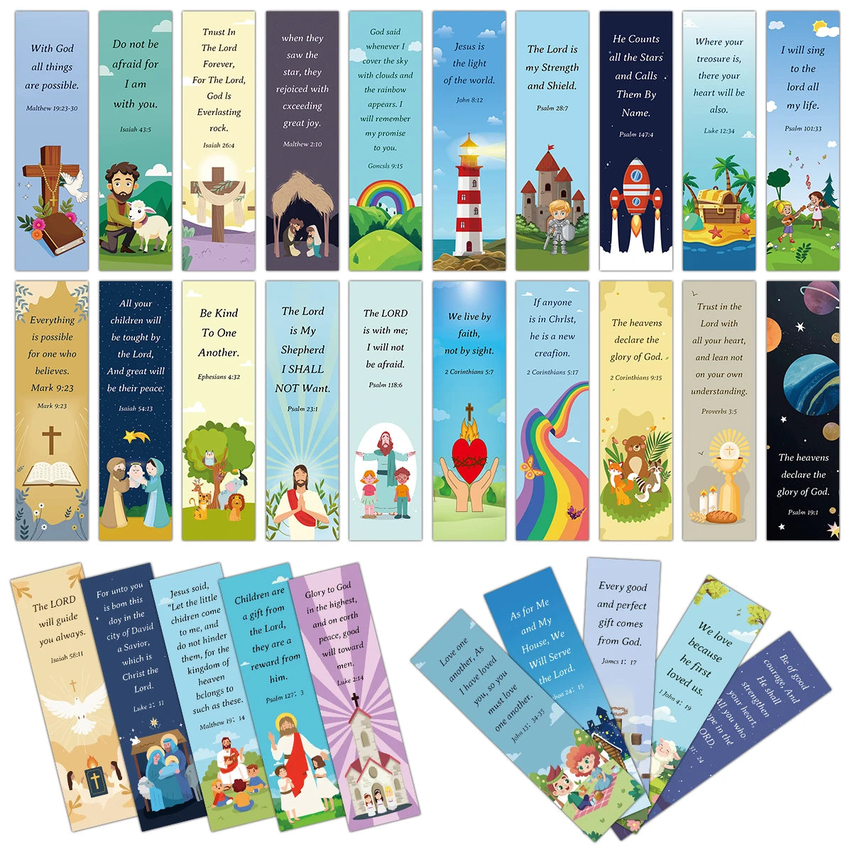 Bible Verse Bookmarks – 30-Pack | Inspirational Scripture Cards for Church, Baptism & Sunday School