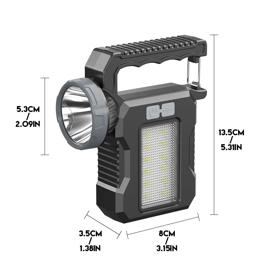 Portable Powerful USB Rechargeable Flashlights Solar LED Light With COB Work Light 4 Gear Charge Mobile Phone Camping Lamps