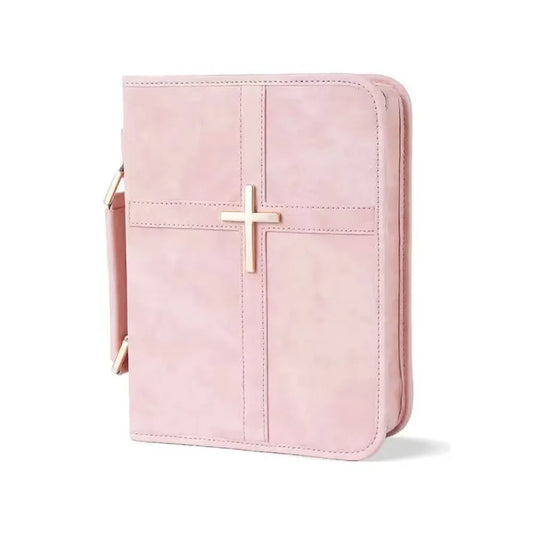 Cross-Themed Vegan Leather Bible Cover – Waterproof, Phone Pocket & Bookmark Ribbon | 6 Colors