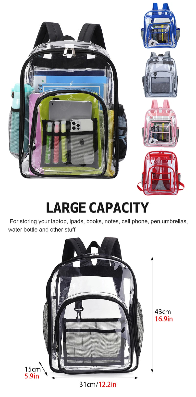 Clear PVC Transparent Backpack – Unisex Large Capacity Waterproof Shoulder Bag