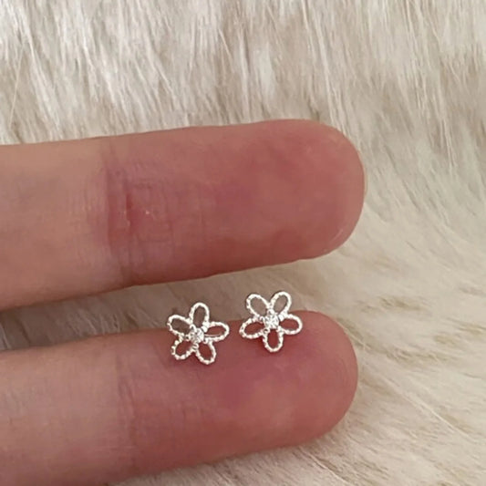 925 Sterling Silver Flower Stud Earrings for Women – Cute Zircon Daily Wear Fine Jewelry