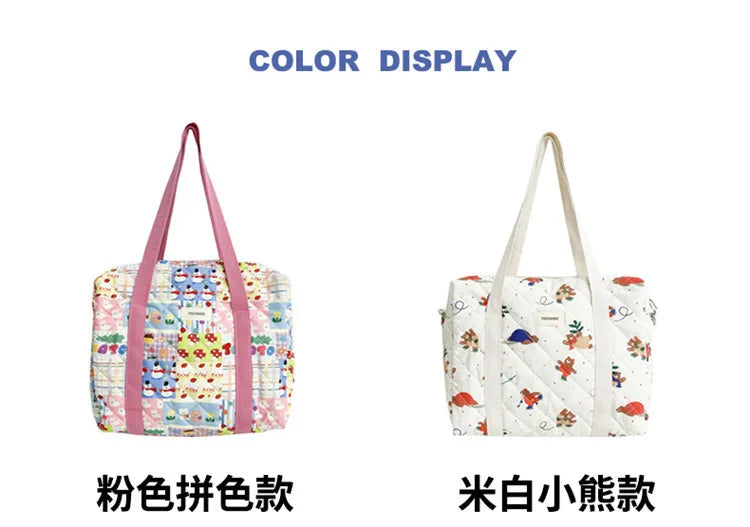 Women's Floral Quilted Shoulder Bag — Large Capacity Cotton Linen Tote