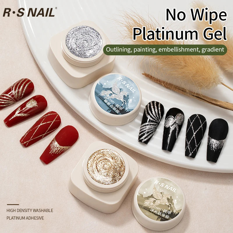 RS NAIL 5g No-Wipe Platinum Gel Polish – Reflective Metallic Sparkle | Golden & Silver