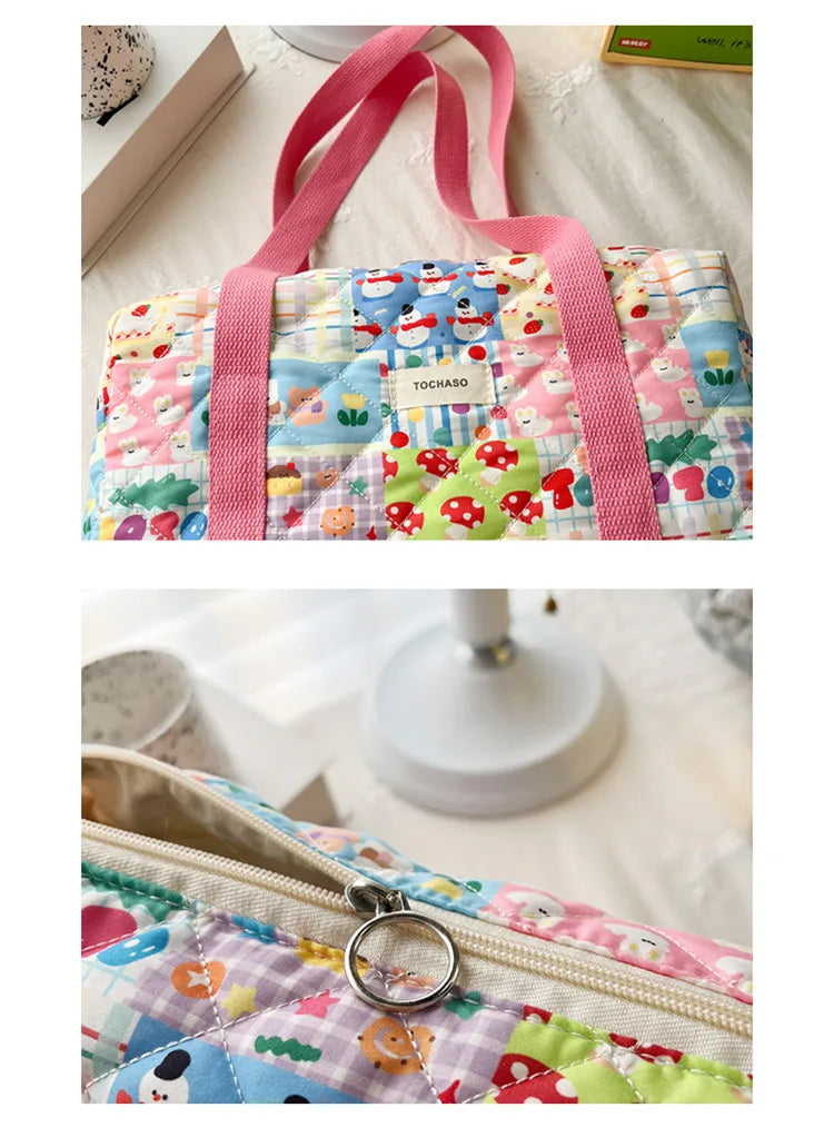 Women's Floral Quilted Shoulder Bag — Large Capacity Cotton Linen Tote