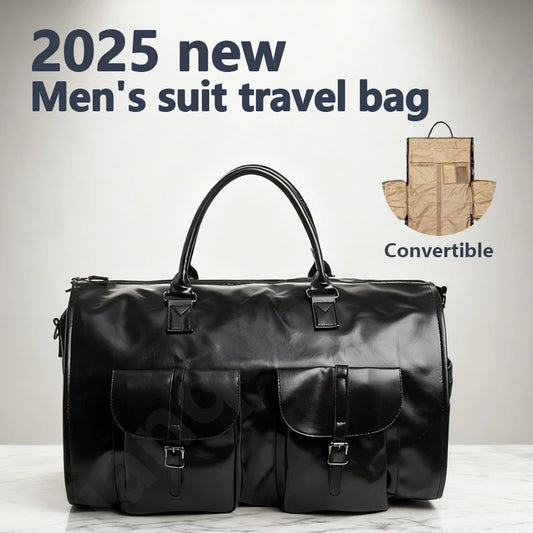 2-in-1 PU Leather Hanging Luggage Suit & Duffle Bag for Men | Waterproof Business Travel Bag | 5 Colors