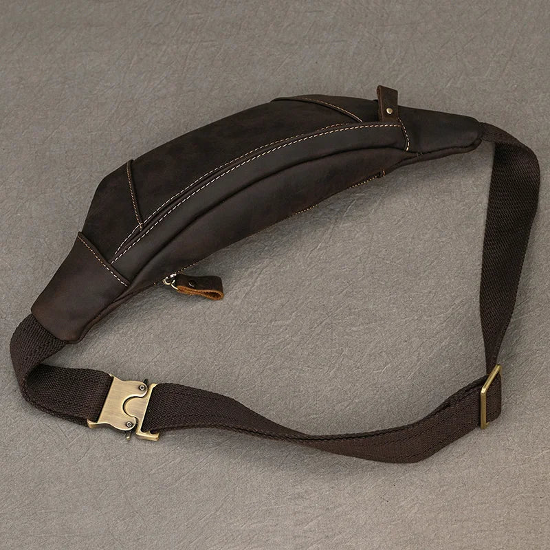 Luufan Crazy Horse Cowhide Leather Waist Bag — Men's Mini Travel Fanny Pack & Phone Pouch