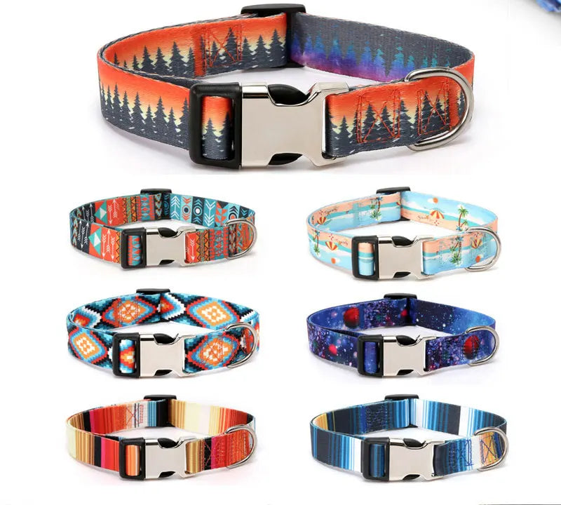 Forest Pattern Collar Pet Accessories Pet Stripes Polyester National Wind Dog Rope Adjustable Nylon Dog Collar Personalized