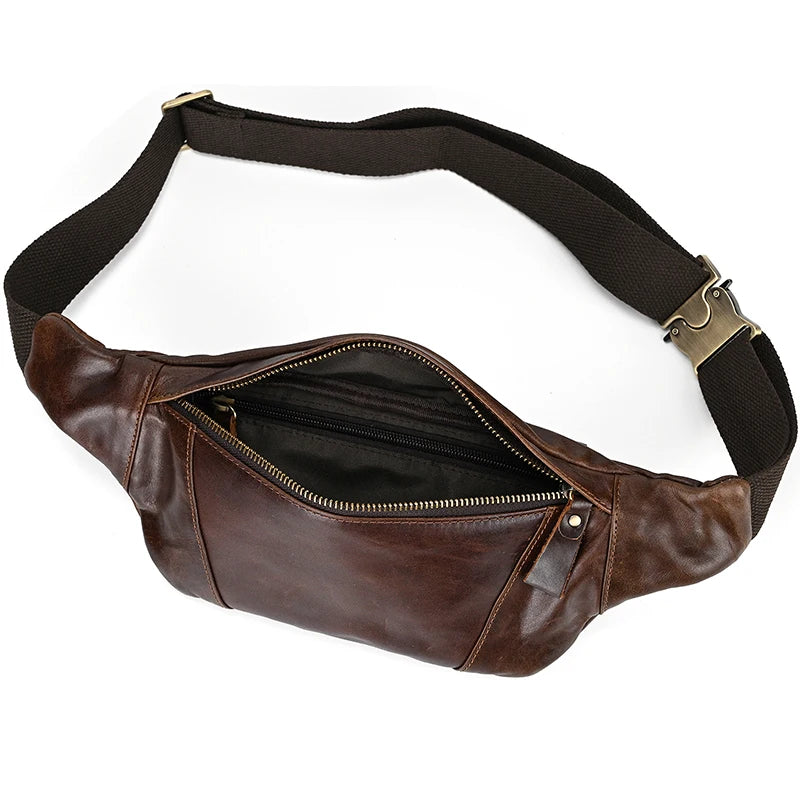 Luufan Crazy Horse Cowhide Leather Waist Bag — Men's Mini Travel Fanny Pack & Phone Pouch