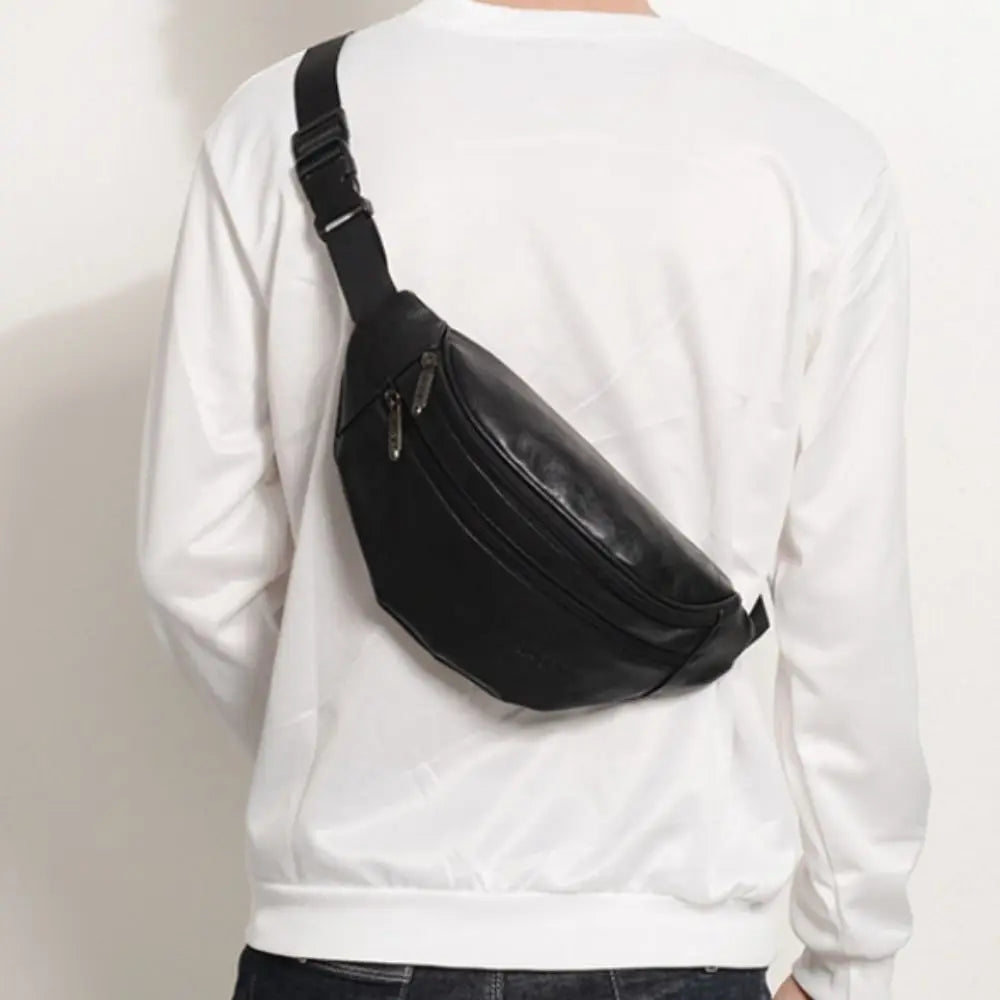 Retro Vintage Men's PU Leather Waist Bag — Multi-Pocket Fanny Pack & Crossbody Chest Bag