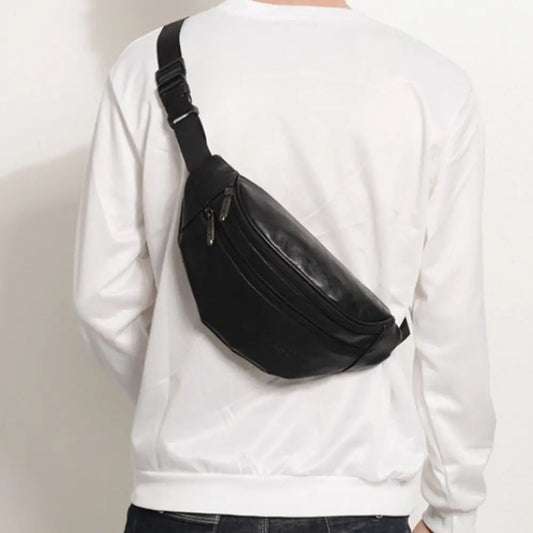 Retro Vintage Men's PU Leather Waist Bag — Multi-Pocket Fanny Pack & Crossbody Chest Bag