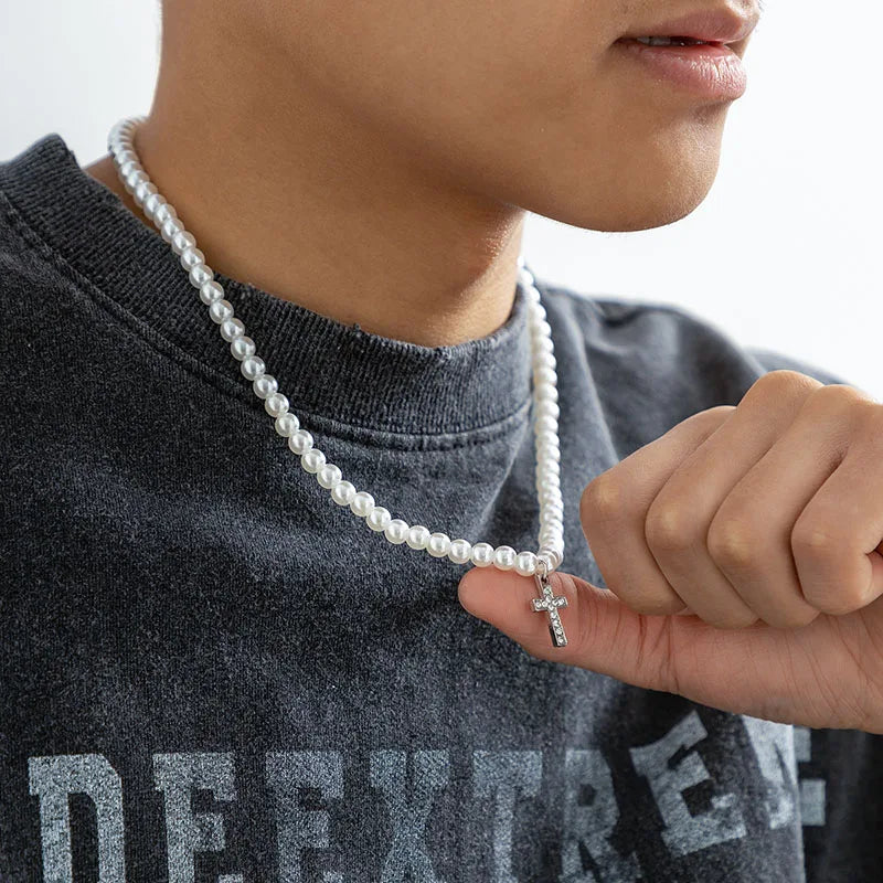 New in Pearl Necklace Men Trendy Punk Skull Head Pendant Necklace Collar Neck Chains Hip-Hop Clavicle Chains Mens Pearl Jewelry