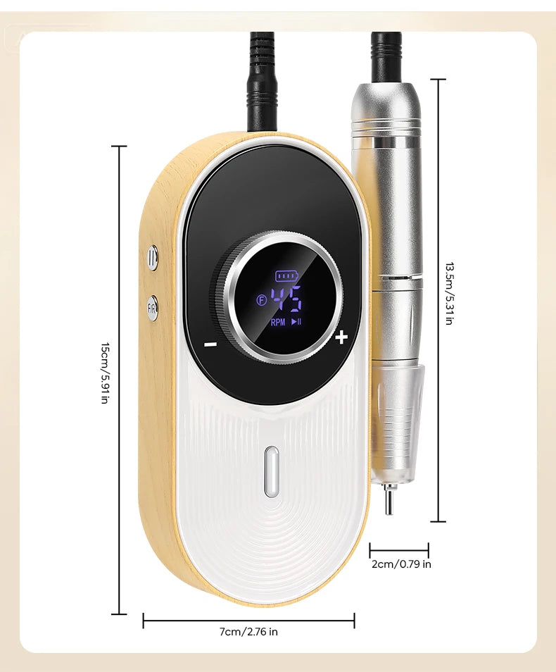 Rechargeable Electric Nail Drill: 45000 RPM, 8-Hour Battery, HD LCD Screen - Professional Salon-Grade Nail Filing & Removal