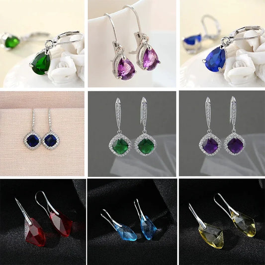 New Shiny Colorful Cubic Zirconia Geometric Pendant Earrings Women's Elegant Retro Earrings Holiday Party Jewelry Gifts