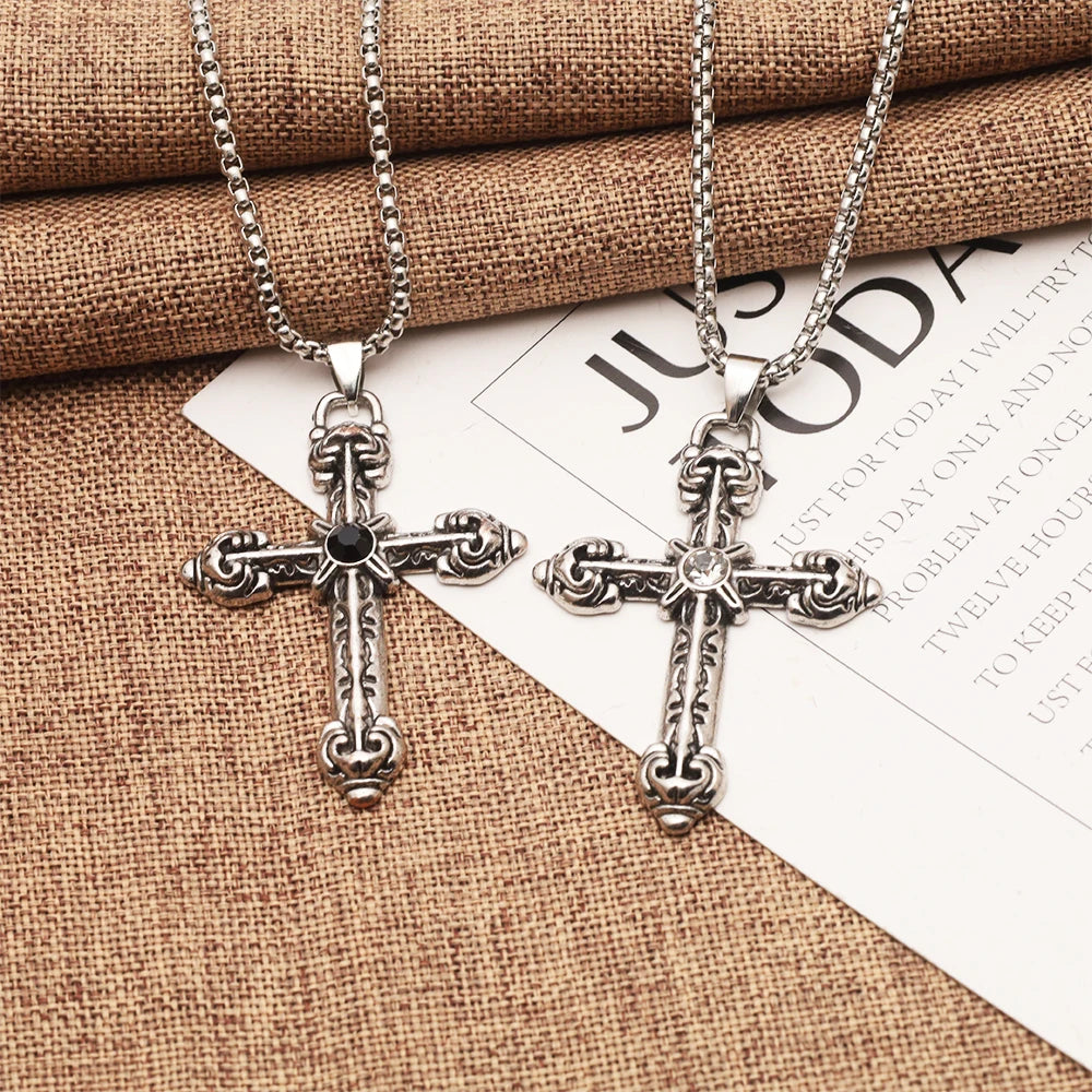Men's Vintage Cross Pendant Necklace, Trendy Fashion Style, Matches All Outfits, Fashion Accessory to Boost Your Stylish Look
