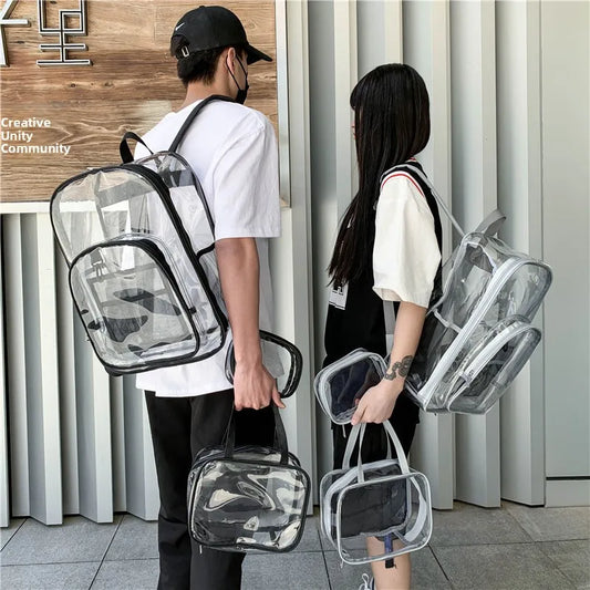 Large Capacity Transparent PVC Backpack – Waterproof School & Travel Bag for Students