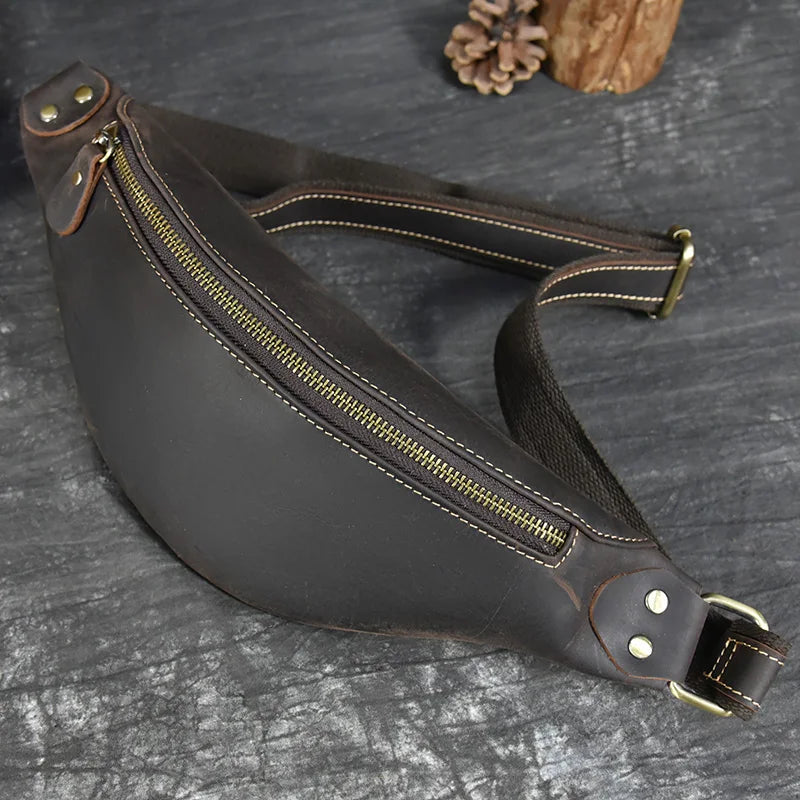 Newsbirds Men's Genuine Leather Chest Bag — Vintage Crossbody Sling & Outdoor Belt Pouch