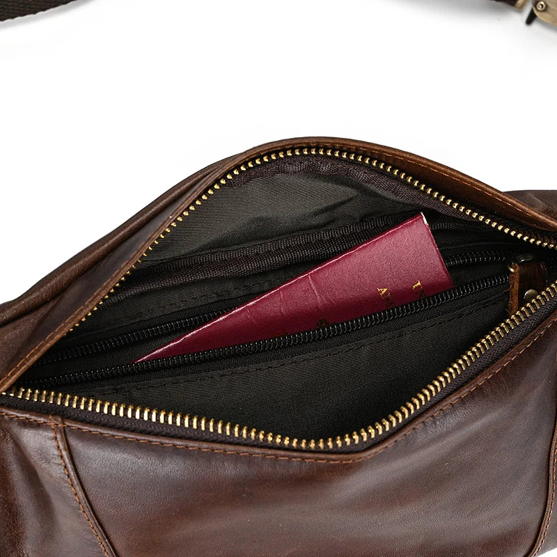 Luufan Crazy Horse Cowhide Leather Waist Bag — Men's Mini Travel Fanny Pack & Phone Pouch