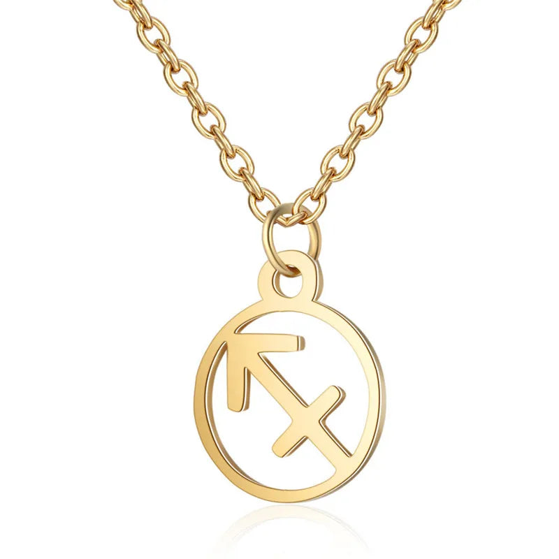 Simple Round 12 Zodiac Sign Necklaces for Men Women Classic Virgo Leo Libra Scorpio Sagittarius Pendant Necklace Birthday Gifts