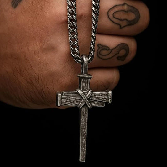 Vintage Nail Cross Necklace for Men Women Stainless Steel Retro Cross Pendant Hip Hop Religious Faith Biker Jewelry Gift