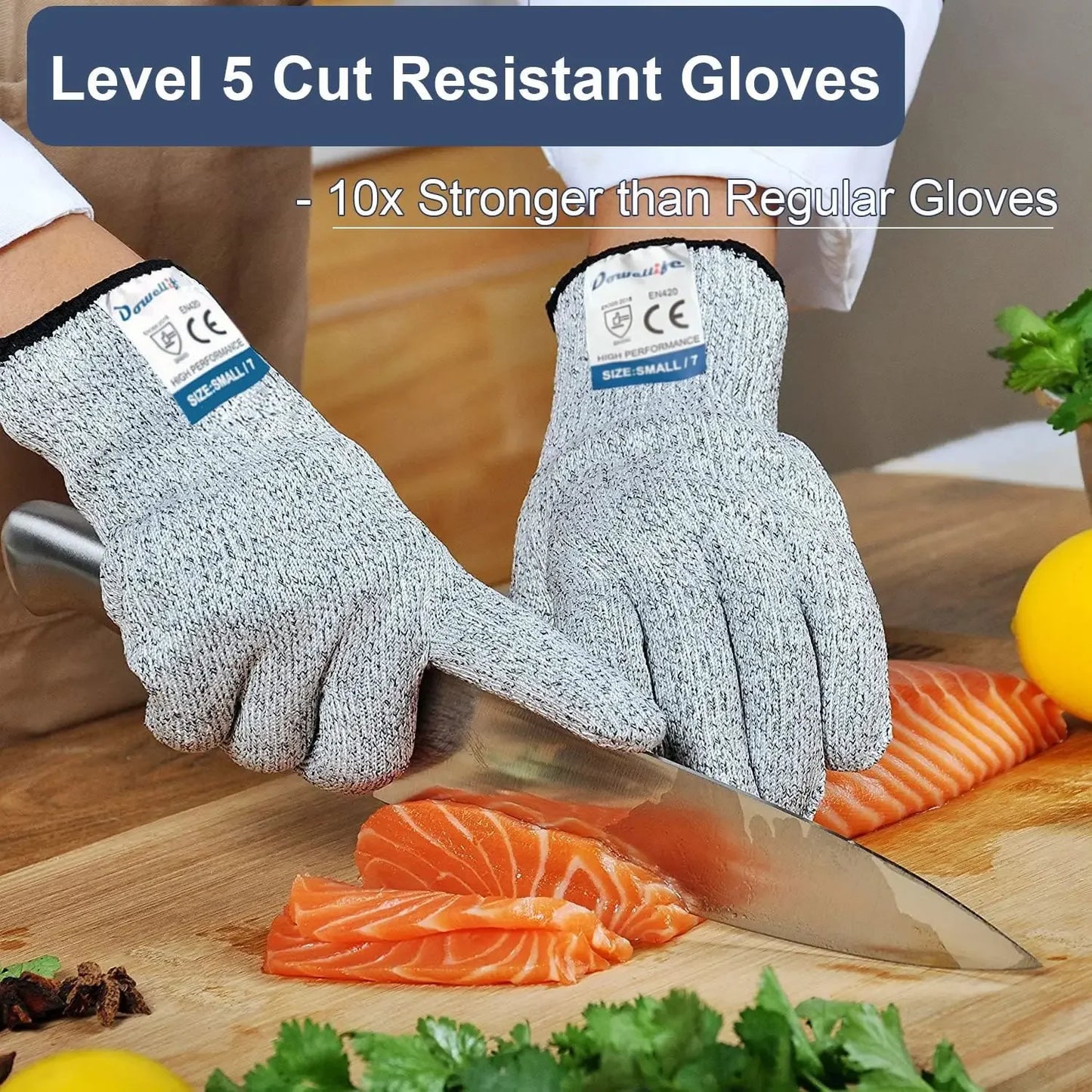 rade Level 5 Protection, Safety Kitchen Cut Gloves for Chef Oyster Shucking Mandolin Knife Butcher Meat Cutting