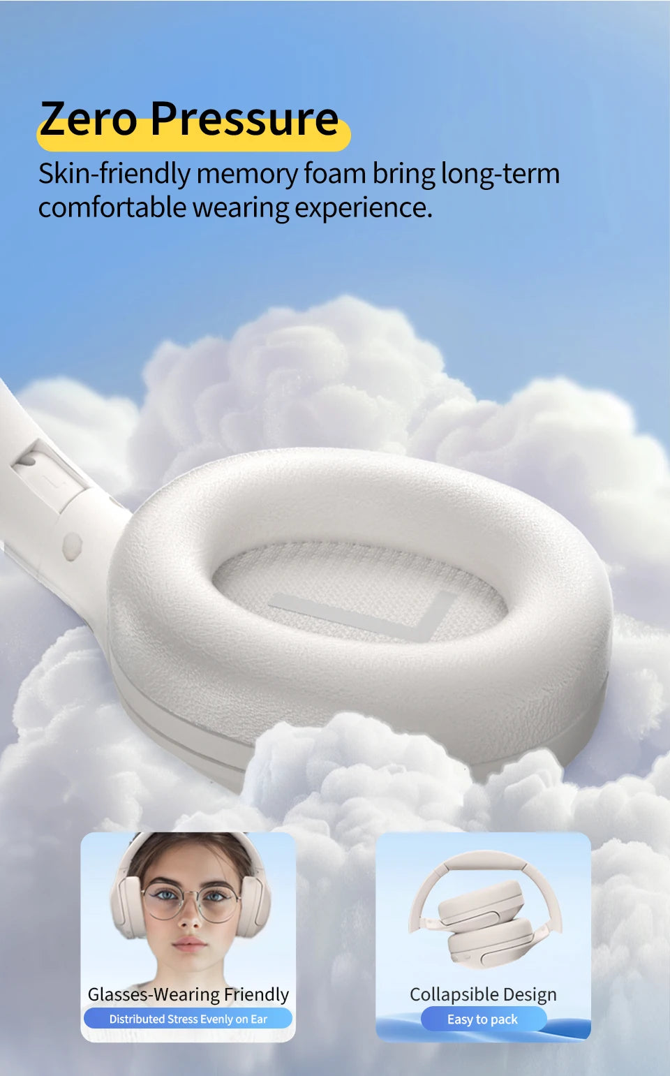 QCY H3 Lite ANC Wireless Headphones — Bluetooth 5.3, 60H Battery, Active Noise Cancelling
