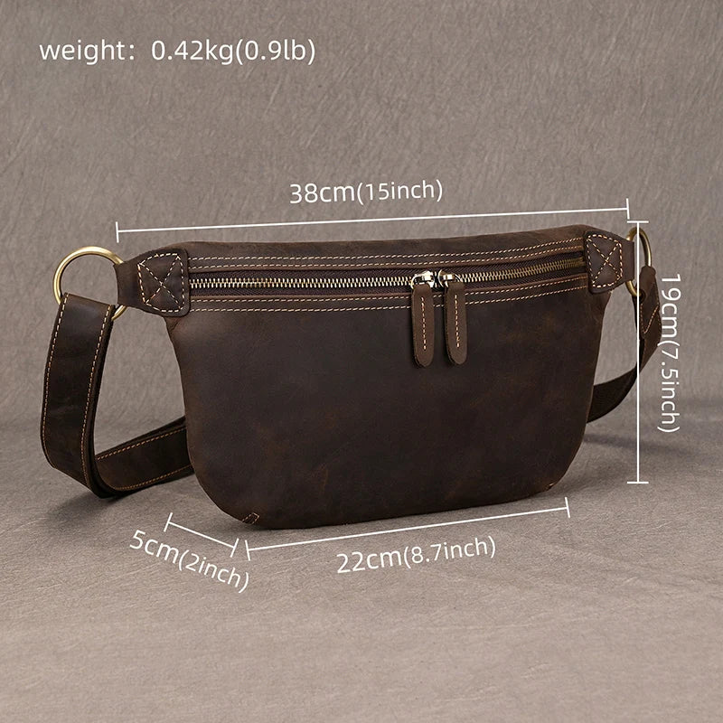 Newsbirds Men's Genuine Leather Chest Bag — Vintage Crossbody Sling & Outdoor Belt Pouch