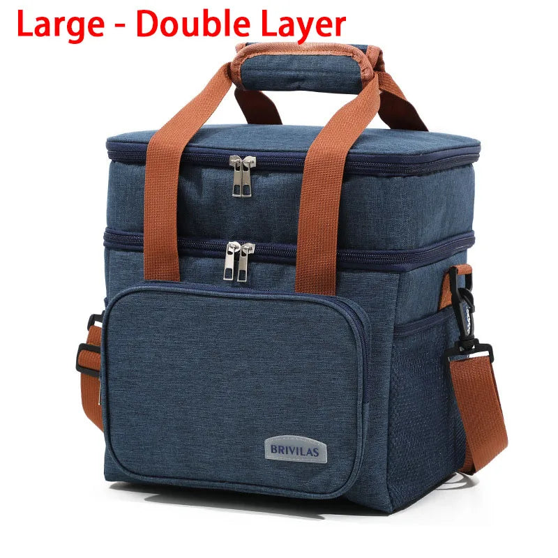 Insulated Lunch Box for Men & Women Collapsible Leakproof Double Cooler Bag Large Capacity Travel Camping Lunch Bags for Work