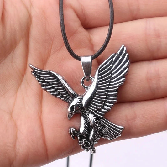 Hip Hop American Bald Eagle Pendant Necklace Men Hawk Leather Rope Chain Necklaces Viking Jewelry
